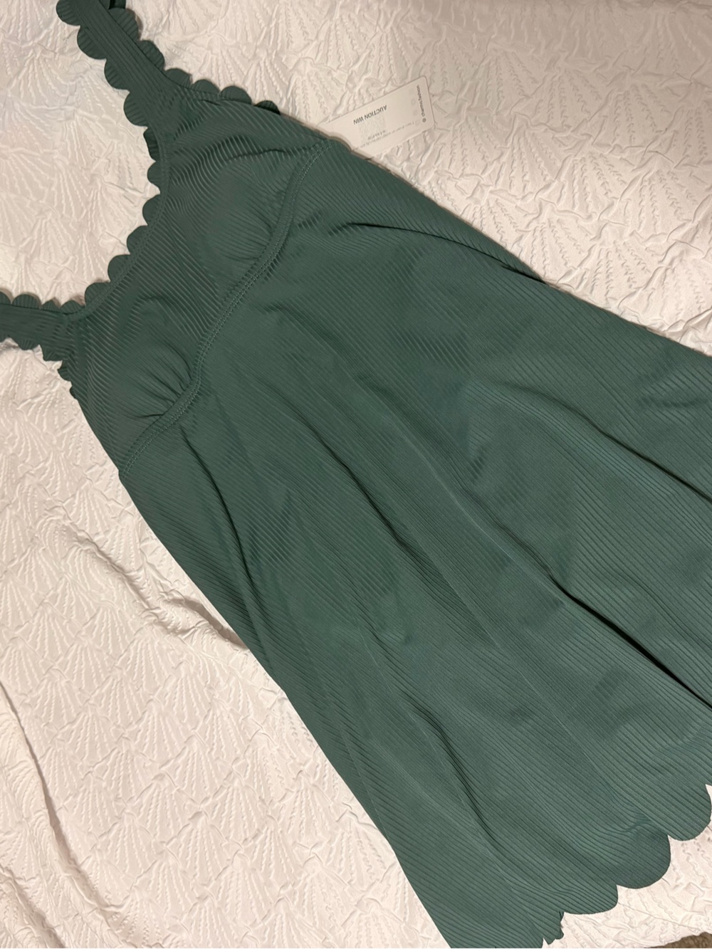 Scalloped Edge Green Ribbed swimsuit with Built-in Liner